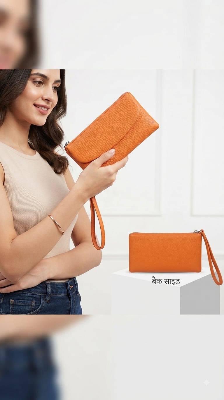 Imported Premium PU Leather Wallet in Vibrant Orange, Black & Khaki | Compact Cash, Card & Coin Wallet