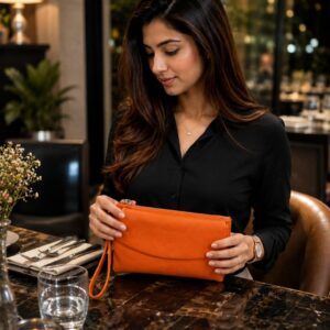 Imported Premium PU Leather Wallet in Vibrant Orange, Black & Khaki | Compact Cash, Card & Coin Wallet