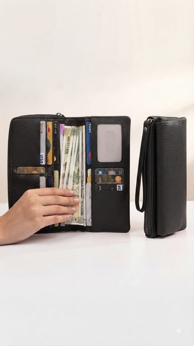 Imported Premium PU Leather Wallet in Vibrant Orange, Black & Khaki | Compact Cash, Card & Coin Wallet