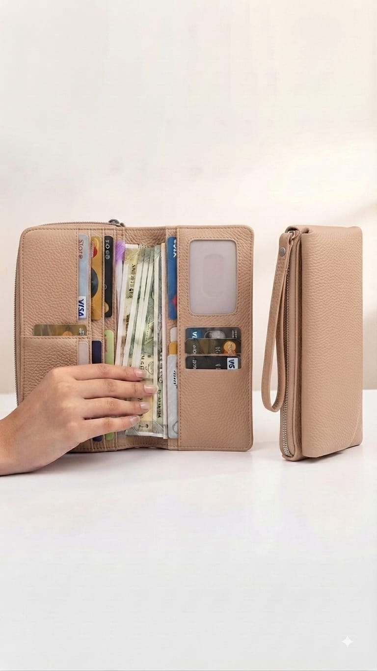 Imported Premium PU Leather Wallet in Vibrant Orange, Black & Khaki | Compact Cash, Card & Coin Wallet