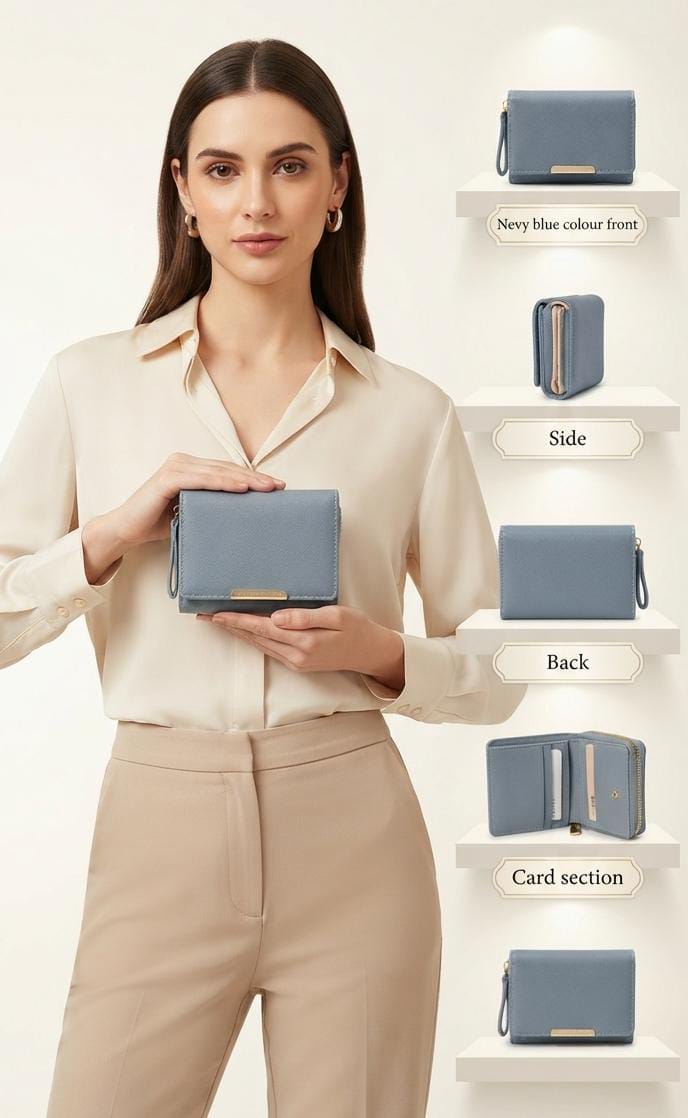 Imported Premium PU Leather Pocket Wallet in Sky Blue | Compact Cash, Card & Coin Wallet