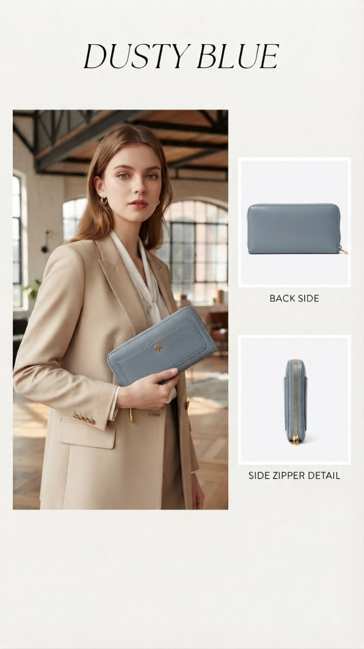 Imported Premium PU Leather Mobile Clutch Wallet in Sky Blue & Pink | Compact Smartphone, Cash, Card & Coin Purse