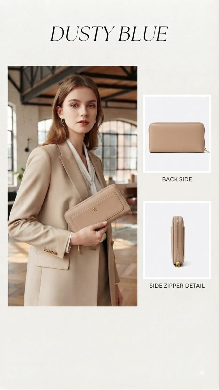 Imported Premium PU Leather Mobile Clutch Wallet in Sky Blue & Pink | Compact Smartphone, Cash, Card & Coin Purse