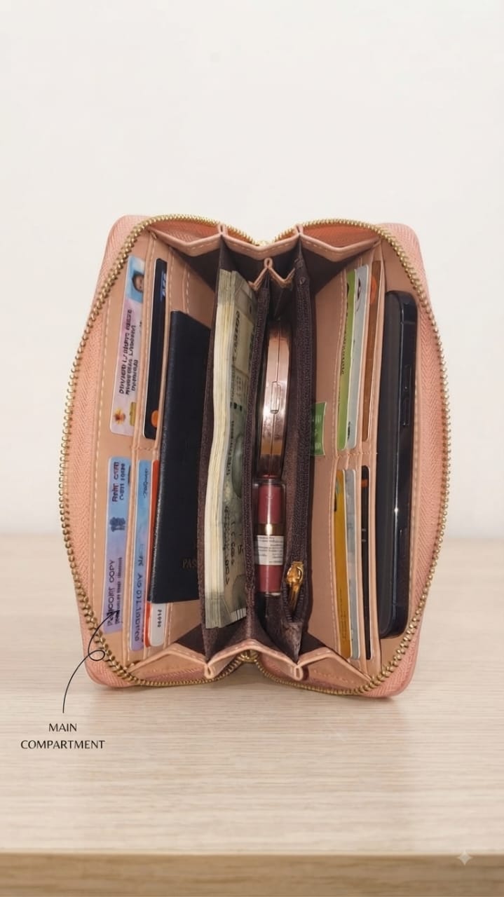 Imported Premium PU Leather Mobile Clutch Wallet in Sky Blue & Pink | Compact Smartphone, Cash, Card & Coin Purse