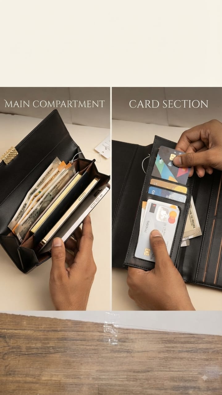 Imported Premium PU Leather Mobile Clutch Wallet in Blue, Green, Brown & Black | Compact Smartphone, Cash, Card & Coin Purse