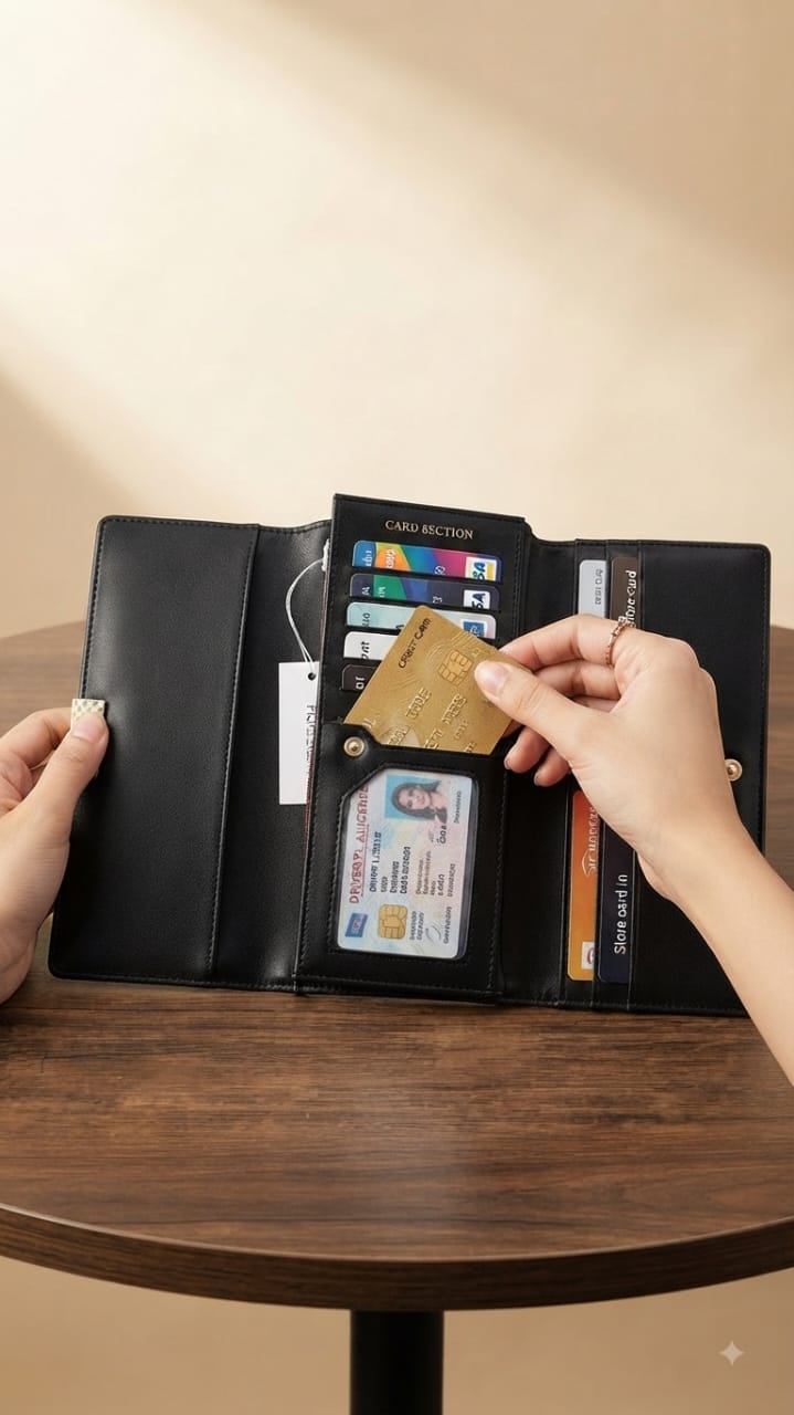 Imported Premium PU Leather Mobile Clutch Wallet in Blue, Green, Brown & Black | Compact Smartphone, Cash, Card & Coin Purse