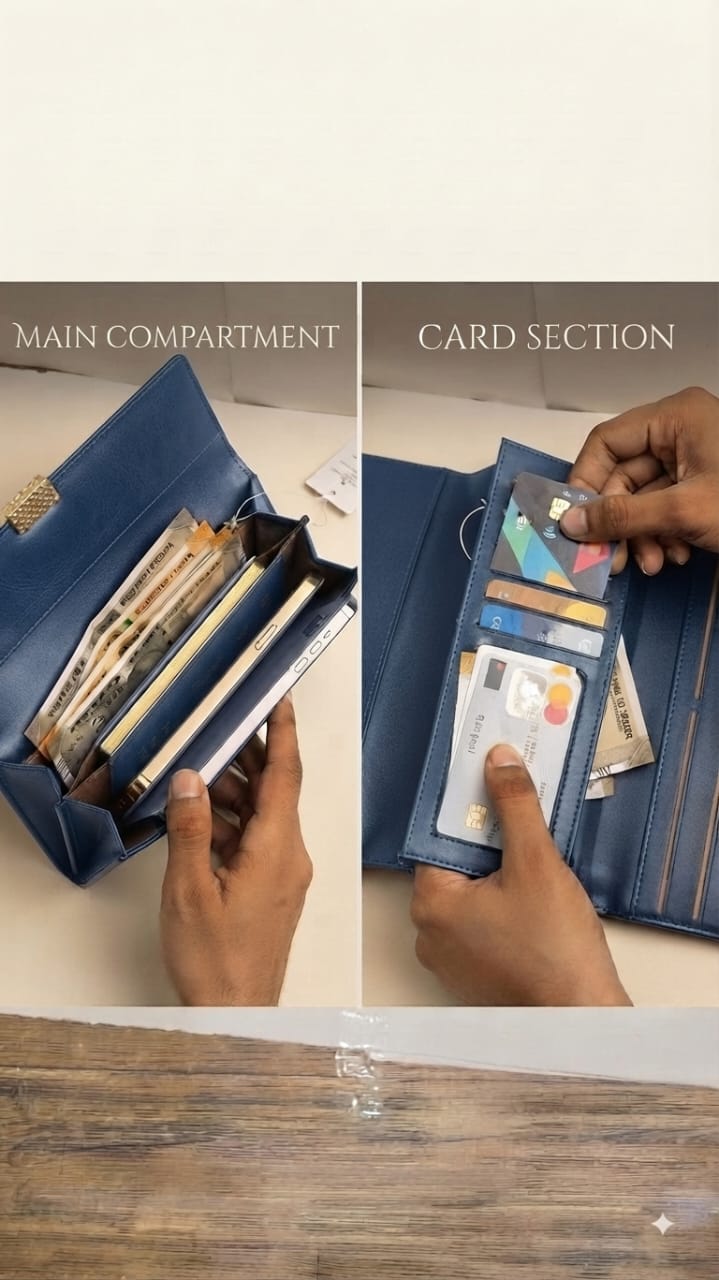 Imported Premium PU Leather Mobile Clutch Wallet in Blue, Green, Brown & Black | Compact Smartphone, Cash, Card & Coin Purse