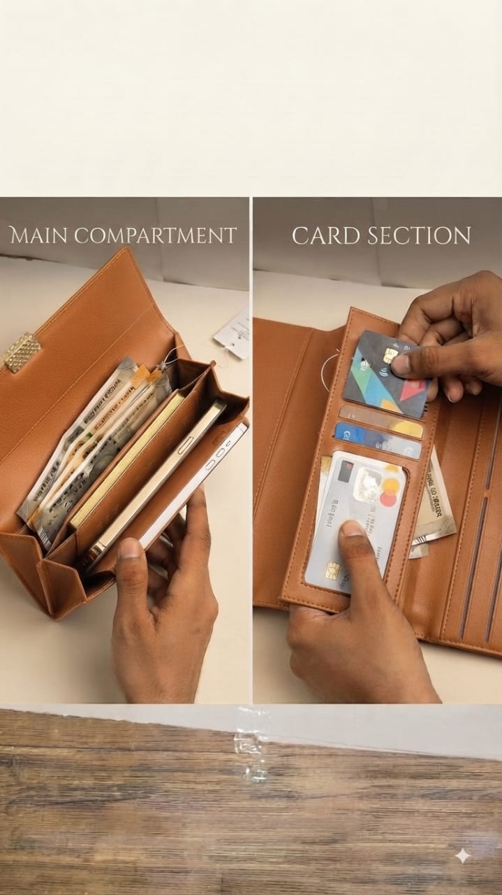 Imported Premium PU Leather Mobile Clutch Wallet in Blue, Green, Brown & Black | Compact Smartphone, Cash, Card & Coin Purse