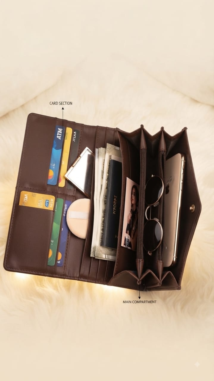Essence Premium PU Leather Hand Clutch Wallet in Sky Blue | Compact Smartphone, Cash, Card & Coin Purse