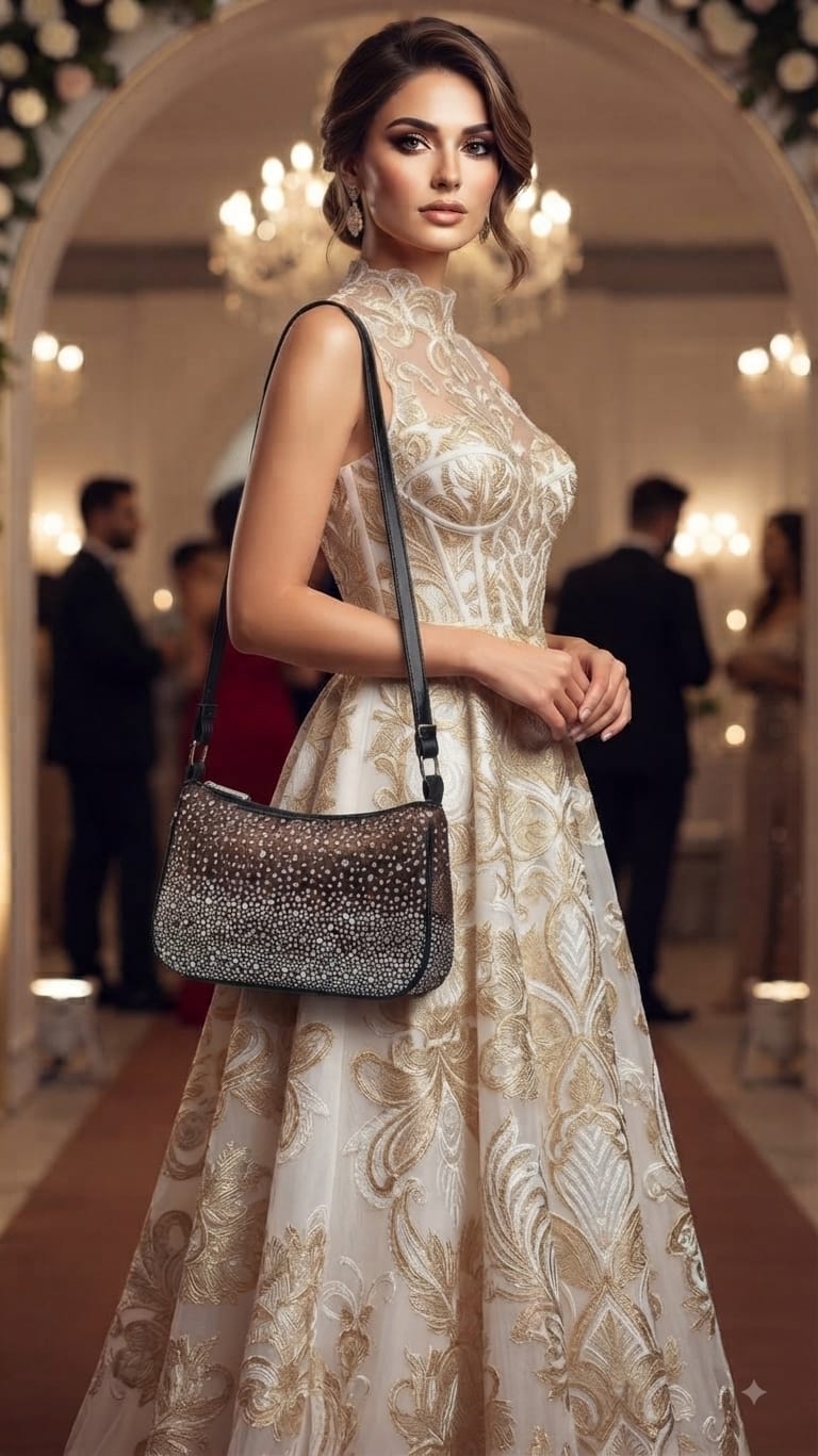 Imported Premium PU Leather Party Wear Handbag in Dark Copper | Luxury Smartphone, Cash, Card & Coin Evening Purse