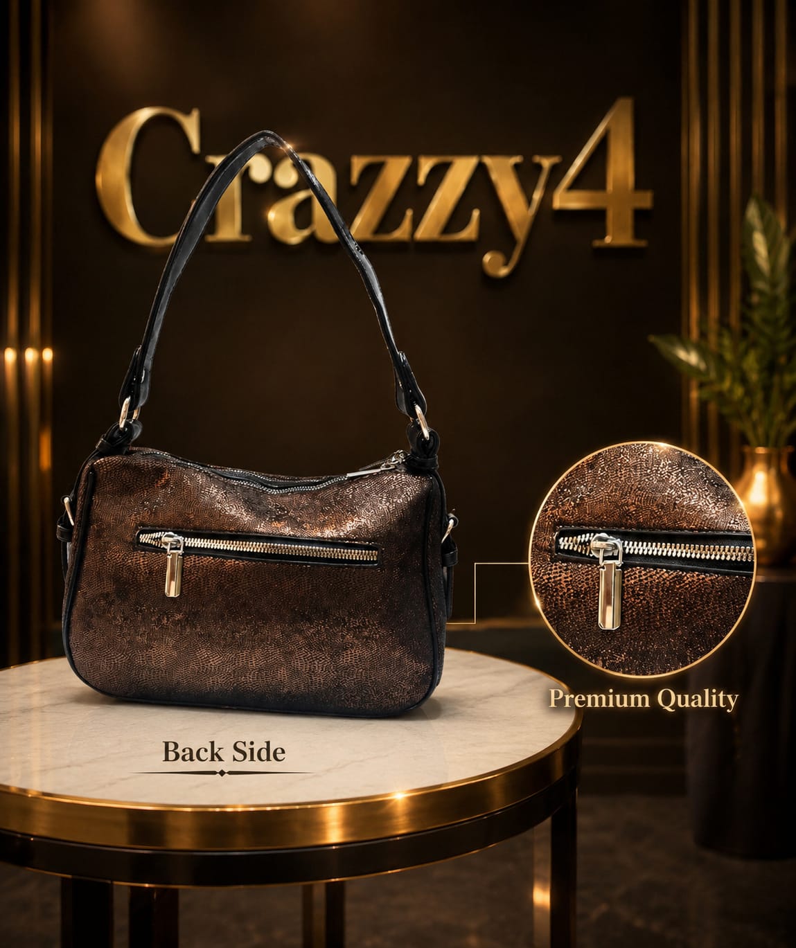 Imported Premium PU Leather Party Wear Handbag in Dark Copper | Luxury Smartphone, Cash, Card & Coin Evening Purse