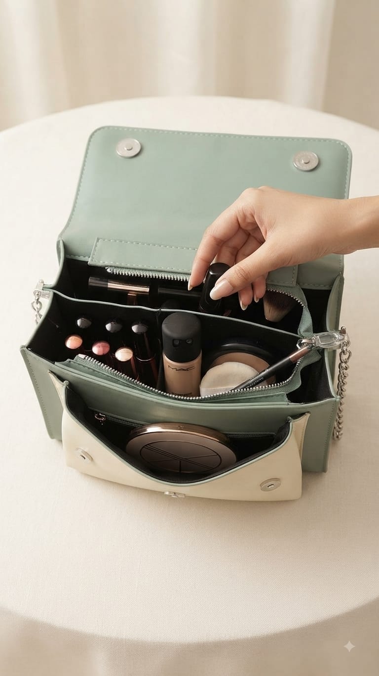 CK Premium PU Leather Trendy Handbag in Black, Green & Gray | Stylish 3-Compartment Smartphone, Cash, Card & Coin Purse