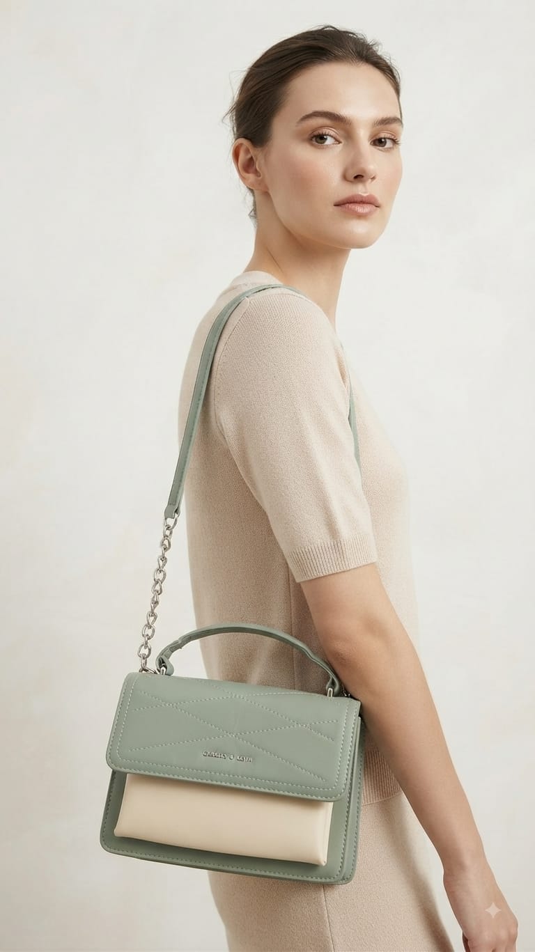 CK Premium PU Leather Trendy Handbag in Black, Green & Gray | Stylish 3-Compartment Smartphone, Cash, Card & Coin Purse