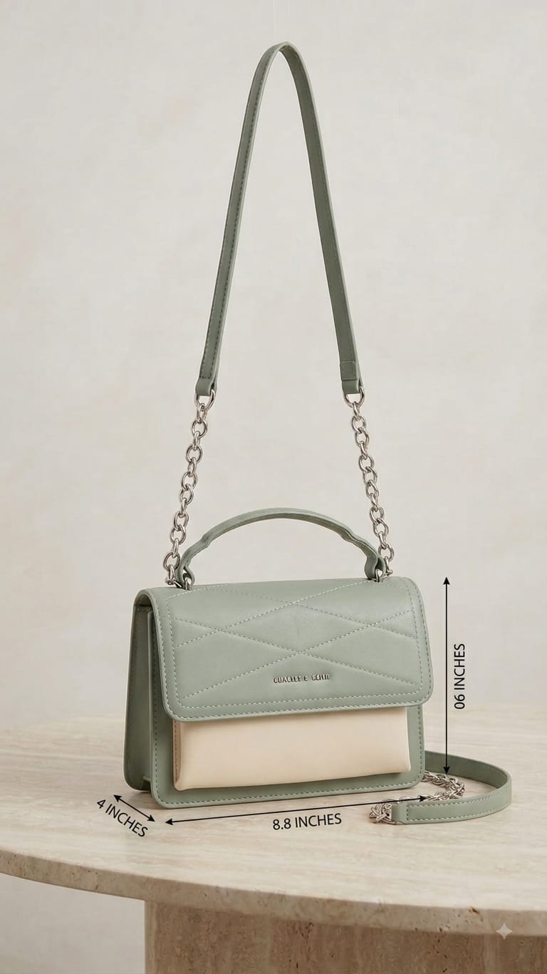 CK Premium PU Leather Trendy Handbag in Black, Green & Gray | Stylish 3-Compartment Smartphone, Cash, Card & Coin Purse