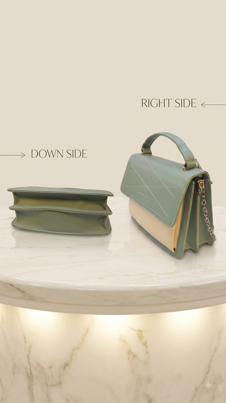 CK Premium PU Leather Trendy Handbag in Black, Green & Gray | Stylish 3-Compartment Smartphone, Cash, Card & Coin Purse