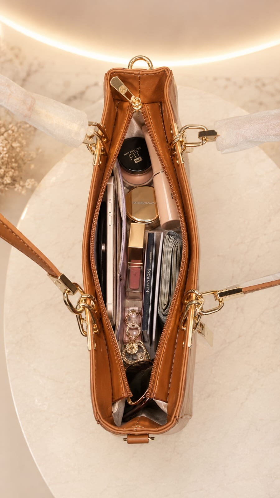 Edone Premium PU Leather Party Handbag with Long Strap in Tan, Maroon, Camel, Green & Cream | Elegant Multi-Compartment Evening Purse