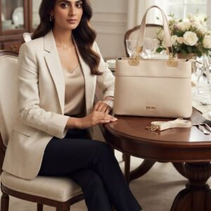 Edone Premium PU Leather Party Handbag with Long Strap in Tan, Green & Peach | Elegant Multi-Compartment Evening Purse