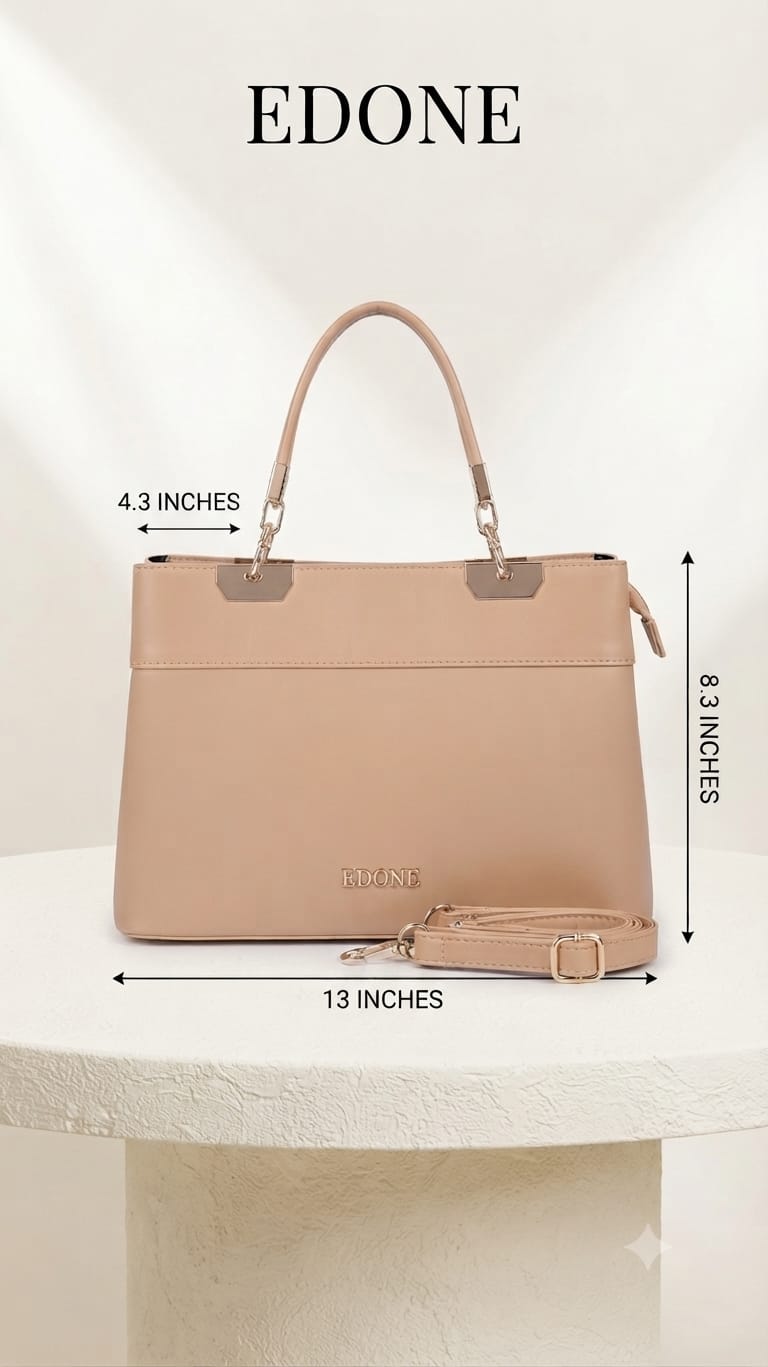 Edone Premium PU Leather Party Handbag with Long Strap in Tan, Green & Peach | Elegant Multi-Compartment Evening Purse