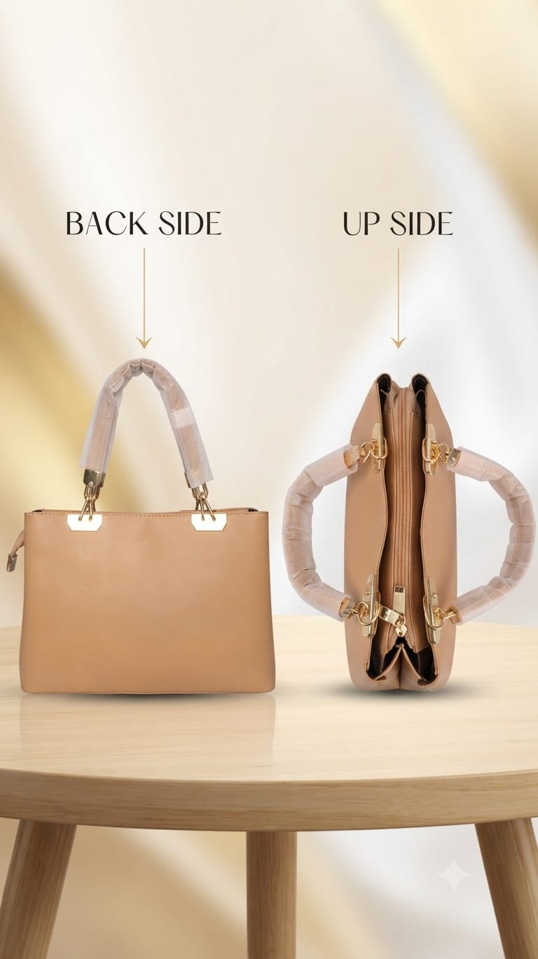 Edone Premium PU Leather Party Handbag with Long Strap in Tan, Green & Peach | Elegant Multi-Compartment Evening Purse