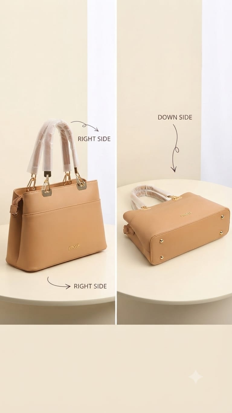 Edone Premium PU Leather Party Handbag with Long Strap in Tan, Green & Peach | Elegant Multi-Compartment Evening Purse