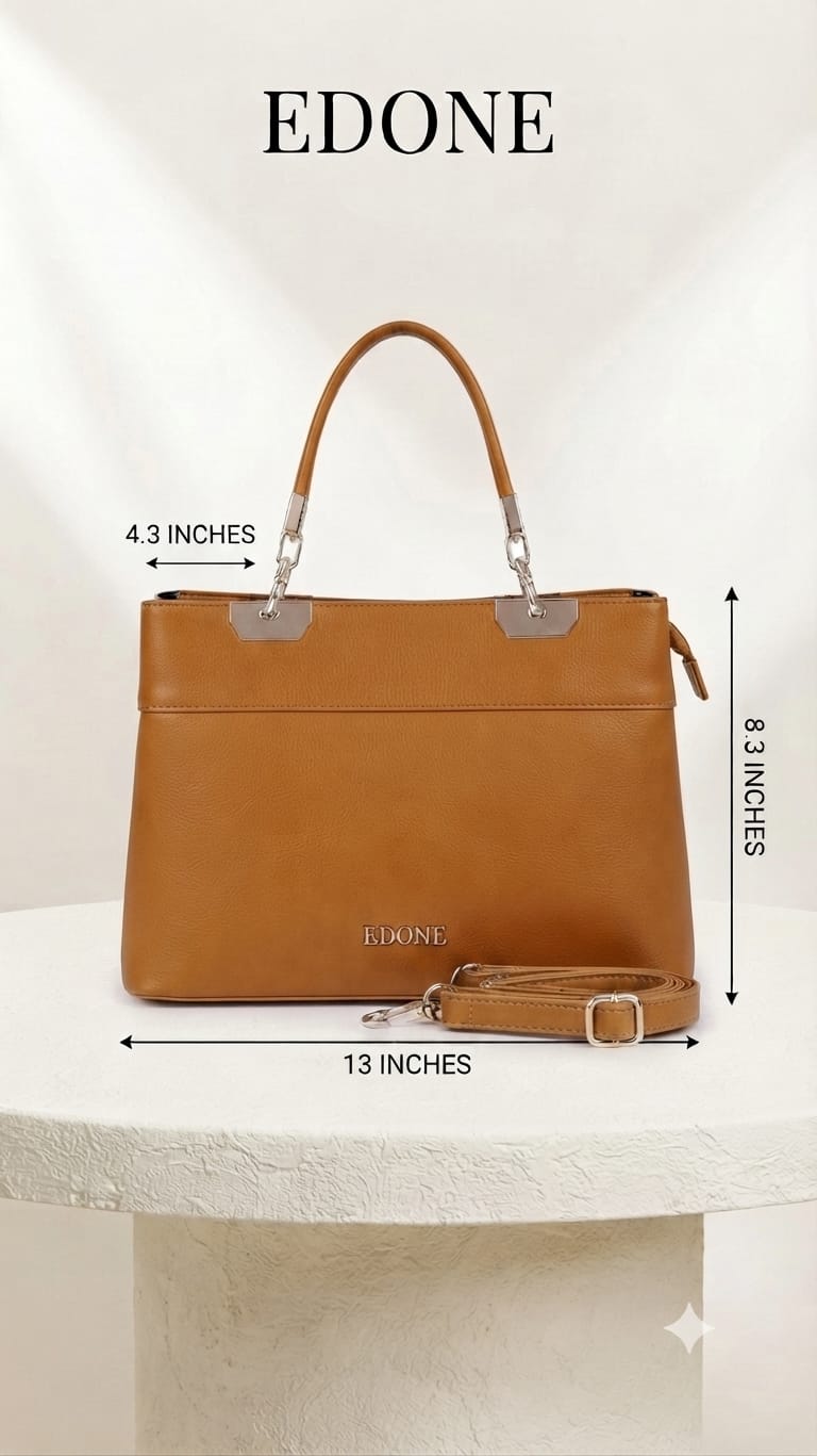 Edone Premium PU Leather Party Handbag with Long Strap in Tan, Green & Peach | Elegant Multi-Compartment Evening Purse