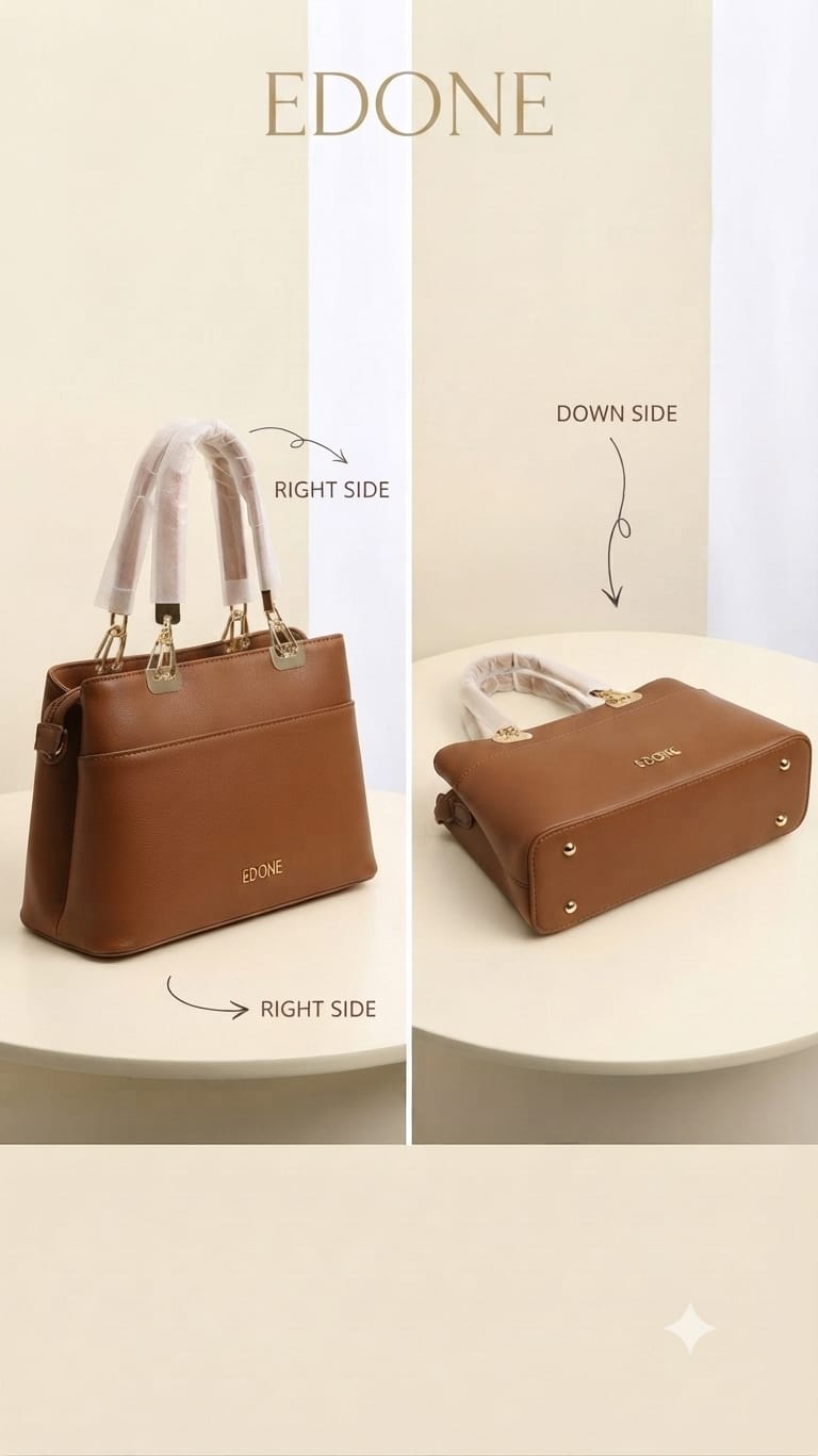Edone Premium PU Leather Party Handbag with Long Strap in Tan, Green & Peach | Elegant Multi-Compartment Evening Purse