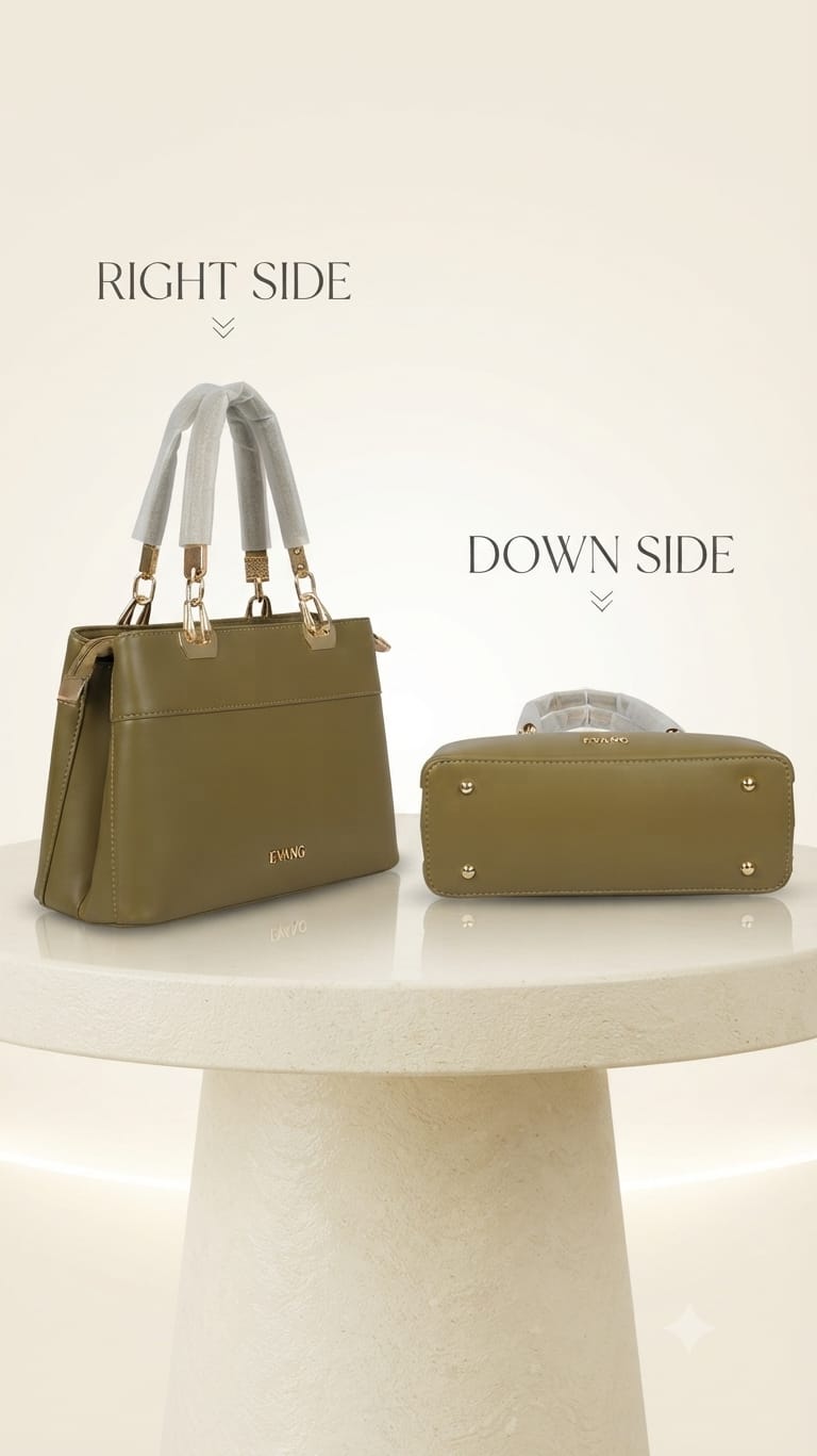 Edone Premium PU Leather Party Handbag with Long Strap in Tan, Green & Peach | Elegant Multi-Compartment Evening Purse