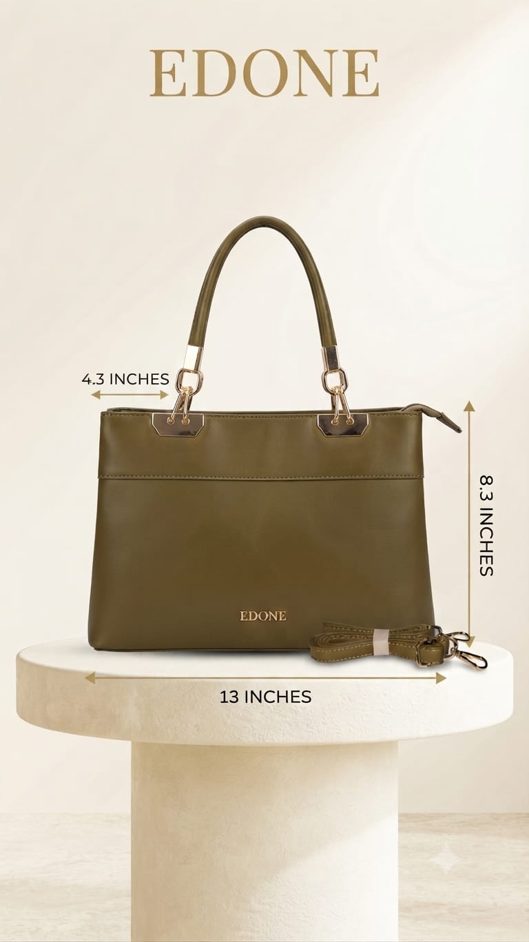 Edone Premium PU Leather Party Handbag with Long Strap in Tan, Green & Peach | Elegant Multi-Compartment Evening Purse