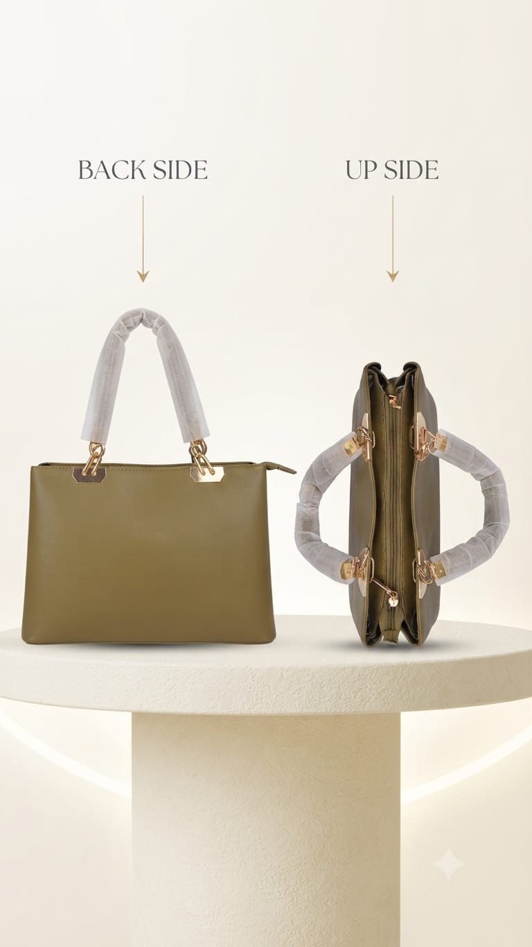 Edone Premium PU Leather Party Handbag with Long Strap in Tan, Green & Peach | Elegant Multi-Compartment Evening Purse