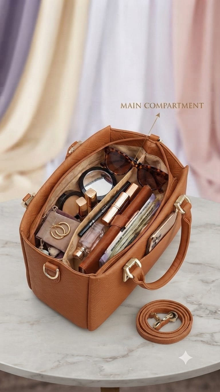 Edone Premium PU Leather Fancy Handbag for Women | Stylish Handbag with Handle | 1 Compartment + 2 Inside Pockets | Elegant Pink & Black Daily Use Handbag