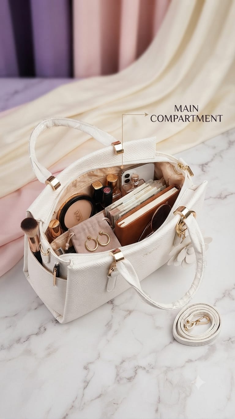 Edone Premium PU Leather Fancy Handbag for Women | Stylish Handbag with Handle | 1 Compartment + 2 Inside Pockets | Elegant Pink & Black Daily Use Handbag