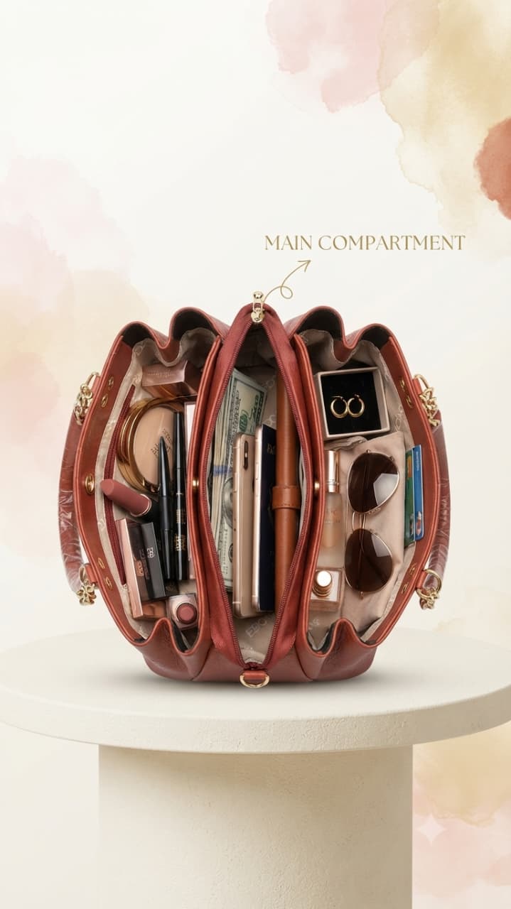 Edone Premium PU Leather Party Handbag with Long Strap in Black, Maroon, Off-White & Camel | Elegant Multi-Compartment Evening Purse