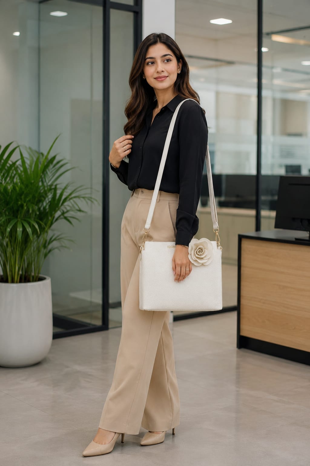 Edone Premium PU Leather Party Handbag with Long Strap in Black, Maroon, Off-White & Camel | Elegant Multi-Compartment Evening Purse