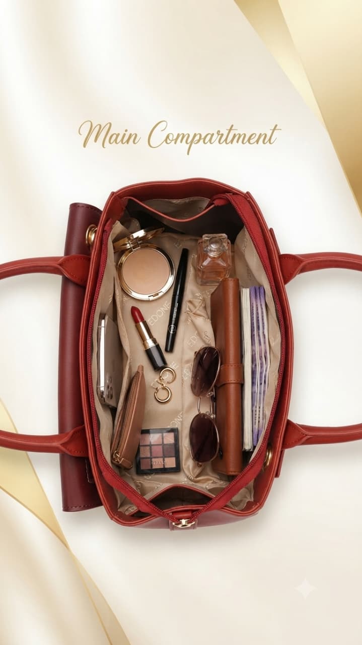 Edone Premium PU Leather Party Handbag with Long Strap in Cream, Maroon & Tan | Elegant Multi-Compartment Evening Purse