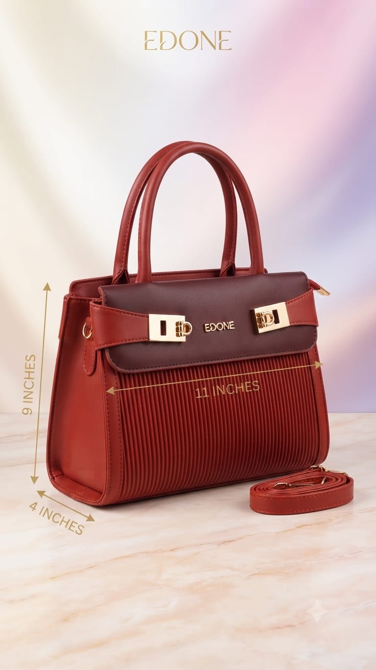 Edone Premium PU Leather Party Handbag with Long Strap in Cream, Maroon & Tan | Elegant Multi-Compartment Evening Purse