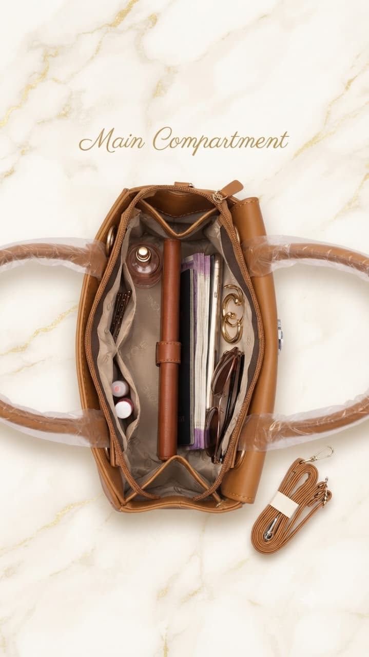 Edone Premium PU Leather Party Handbag with Long Strap in Cream, Maroon & Tan | Elegant Multi-Compartment Evening Purse