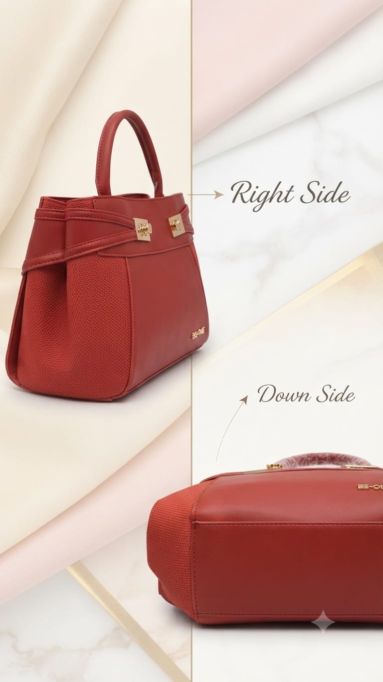 Edone Premium PU Leather Party Handbag with Long Strap in Cream, Maroon & Tan | Elegant Multi-Compartment Evening Purse