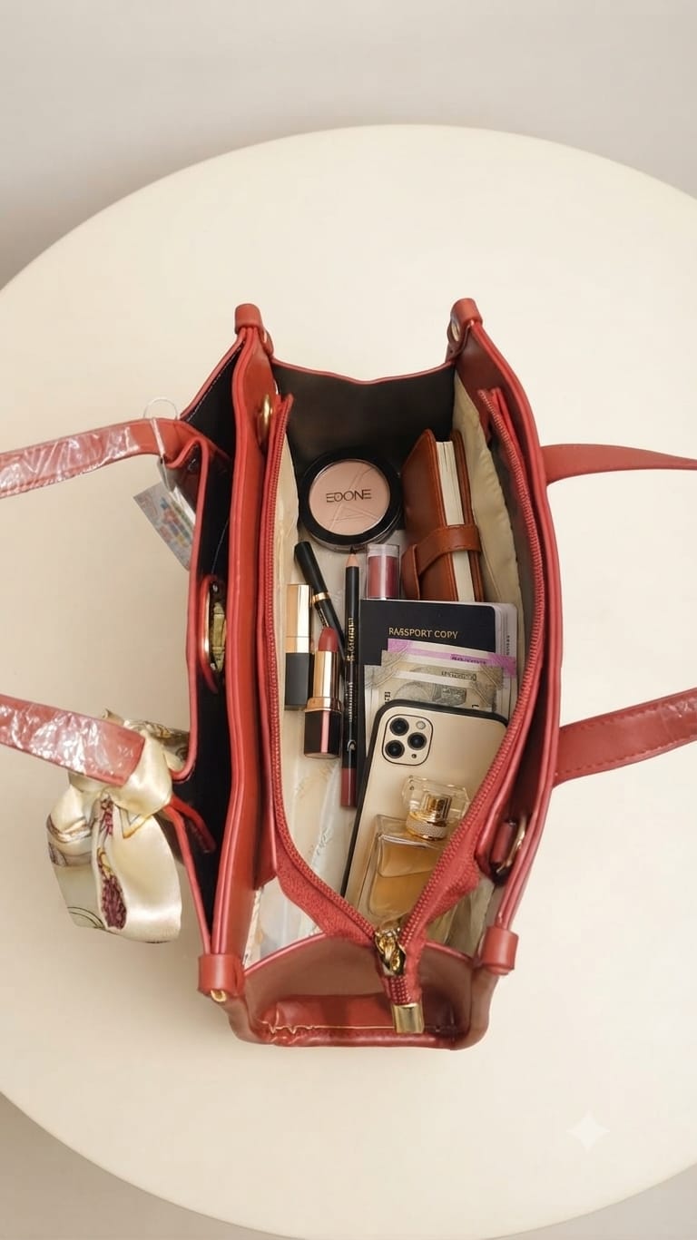 Edone Premium PU Leather Party Handbag with Long Strap in Red, Camel, Off-White & Green | Elegant Multi-Compartment Evening Purse
