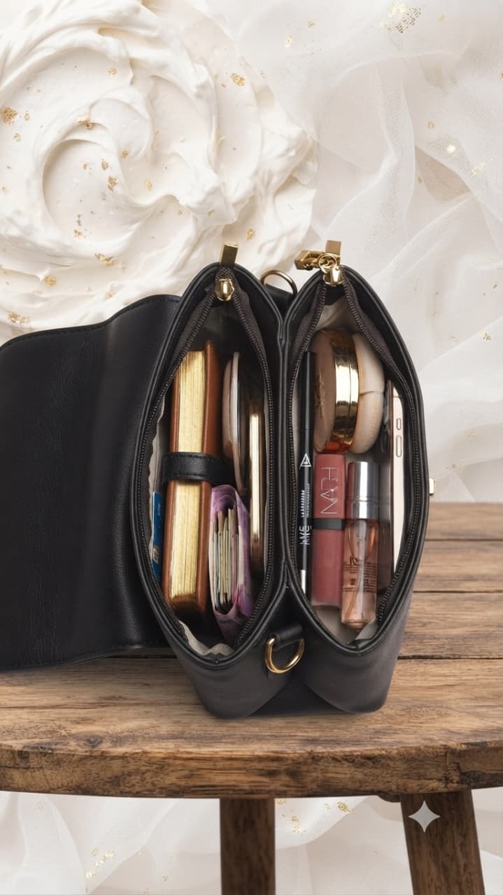 Imported Premium PU Leather Semi-Formal Sling Handbag with Long Strap | Dual Zip & Multi-Compartment Purse