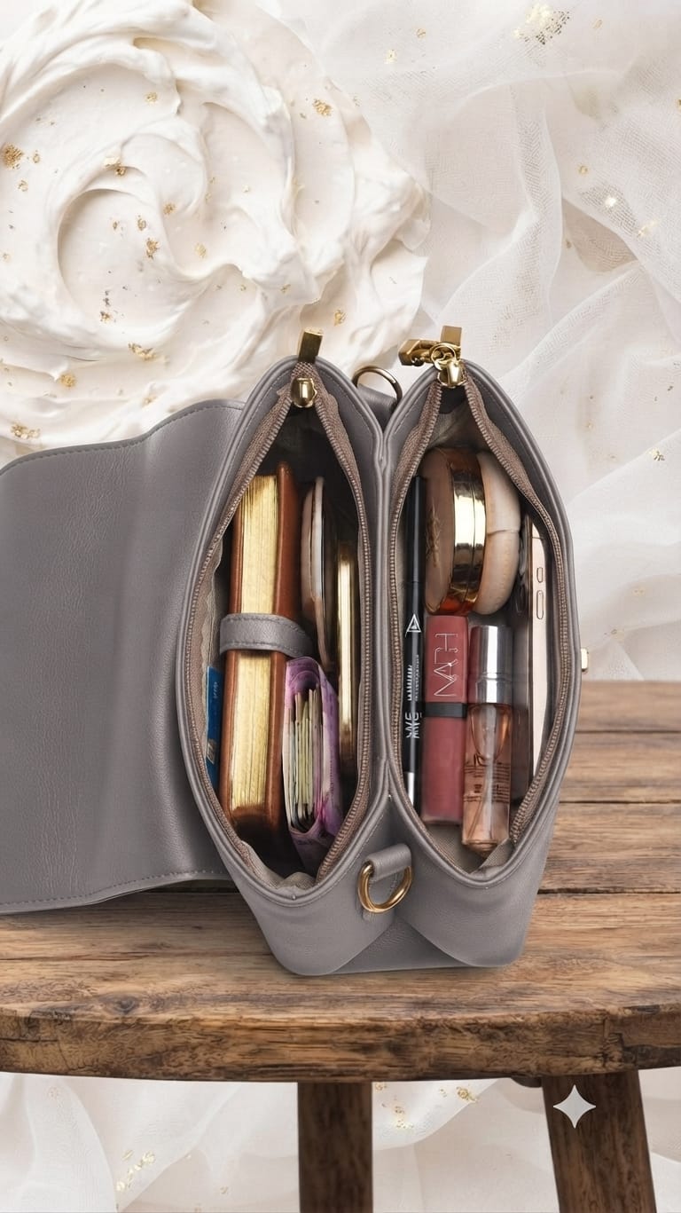 Imported Premium PU Leather Semi-Formal Sling Handbag with Long Strap | Dual Zip & Multi-Compartment Purse