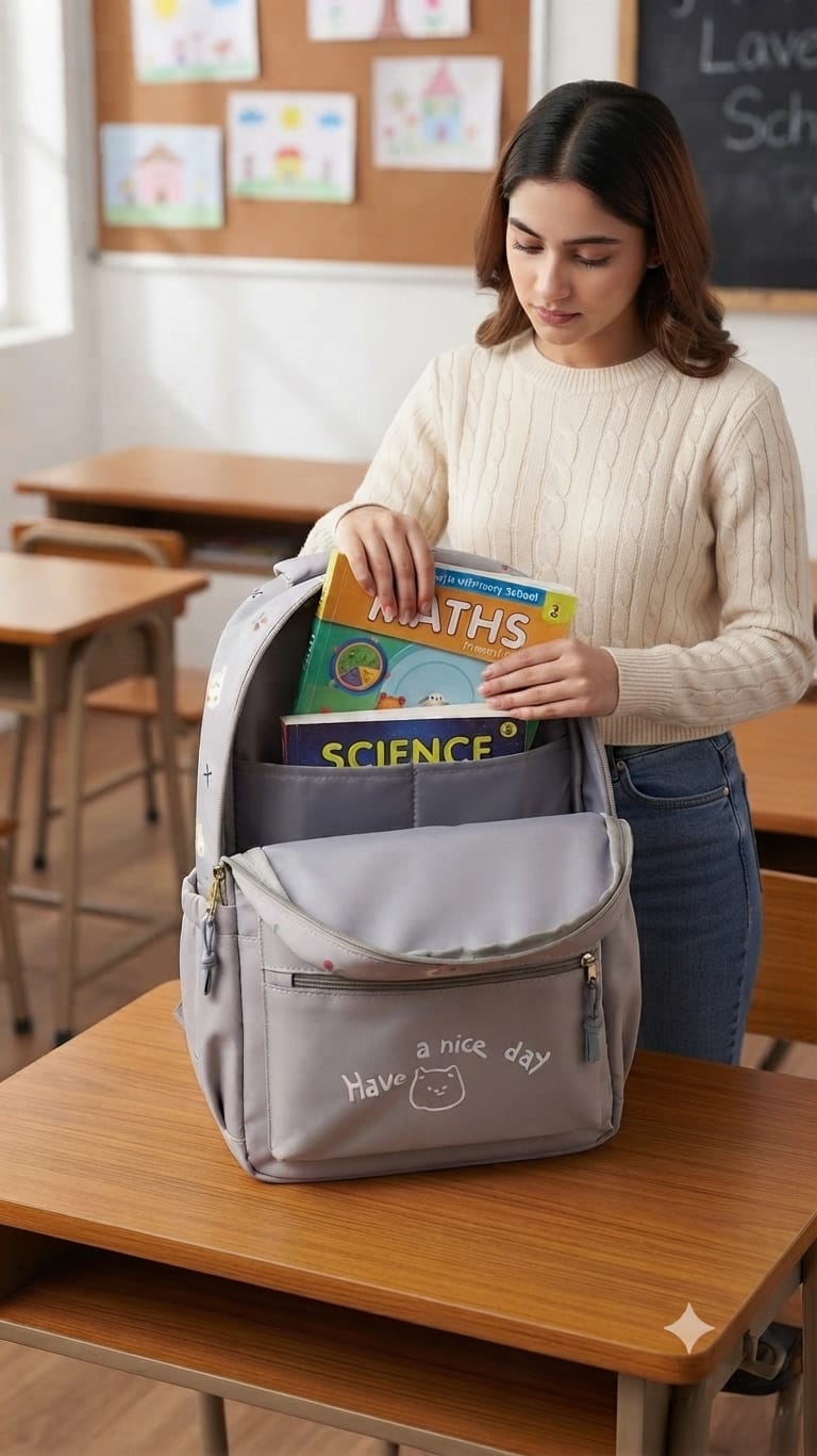 Imported Pure Cotton Backpack for Women & Girls | Multi-Compartment School & College Bag