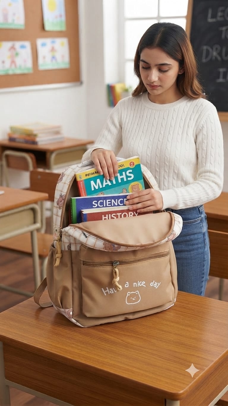 Imported Pure Cotton Backpack for Women & Girls | Multi-Compartment School & College Bag