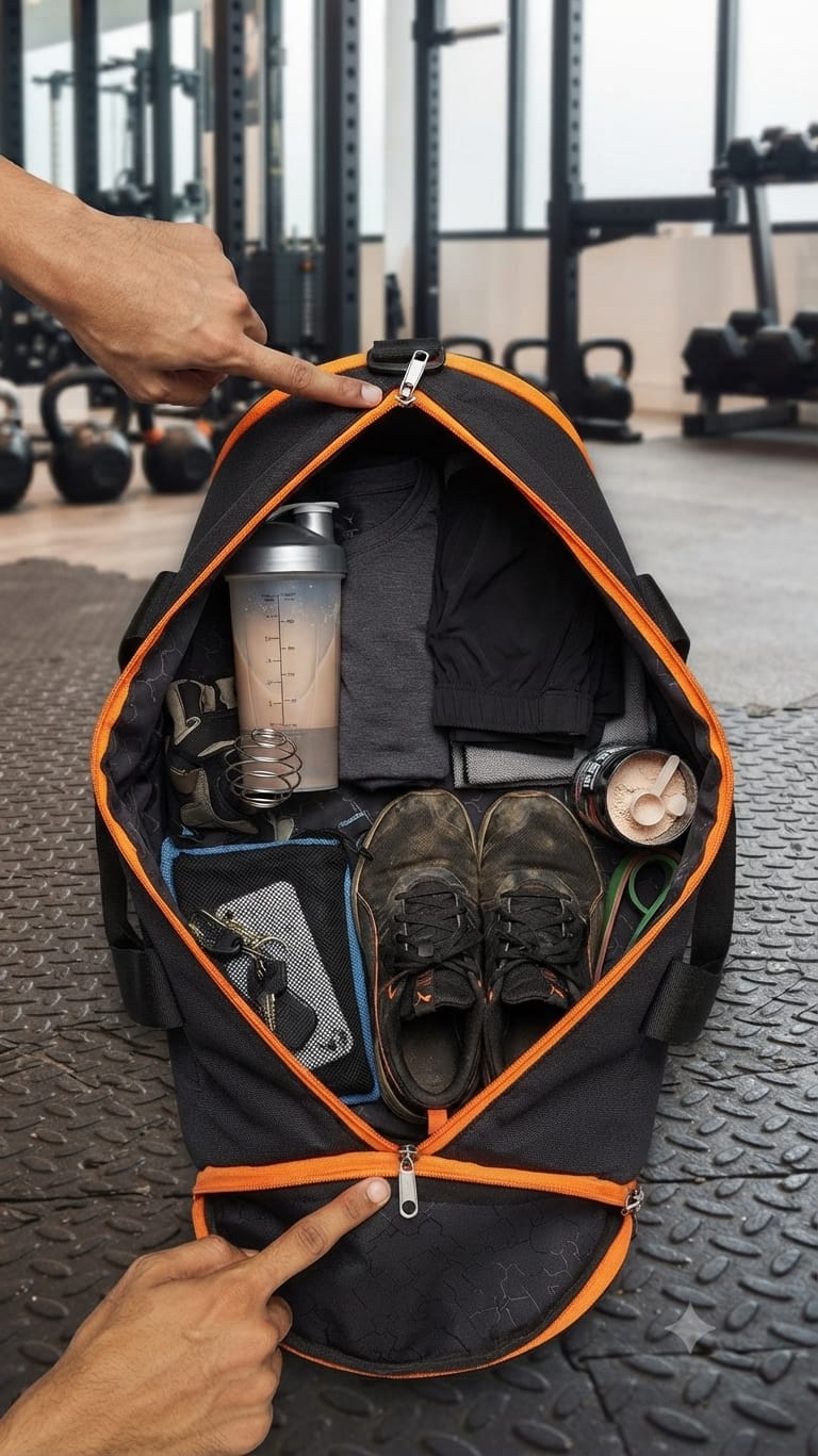 Sport Men's Pure Cotton Gym Bag | Compact Multi-Compartment Fitness Duffle (Puma / Nike / Adidas style)