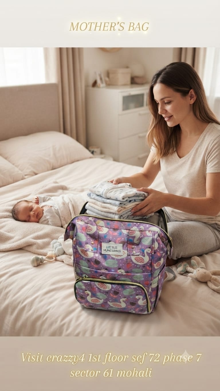 Little Munchkins Pure Cotton Baby Backpack | Multi-Pocket Travel & Shopping Bag for Parents
