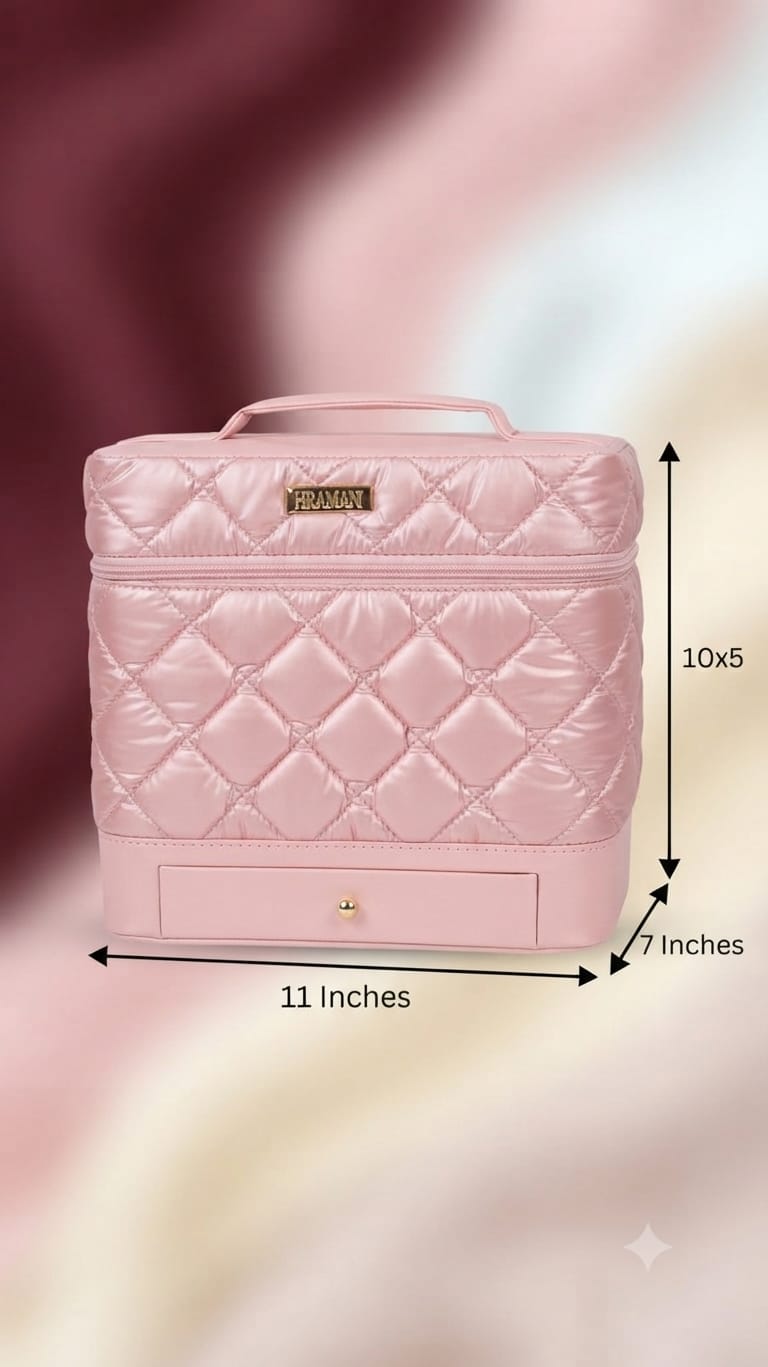 Imported Premium Quilted Vanity Bag | Multi-Compartment Makeup & Cosmetics Organizer Pouch