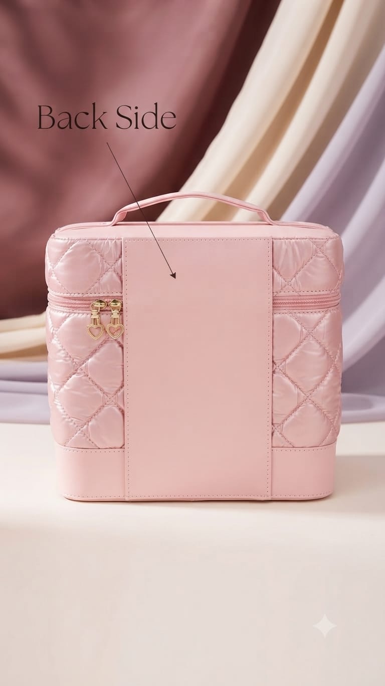 Imported Premium Quilted Vanity Bag | Multi-Compartment Makeup & Cosmetics Organizer Pouch