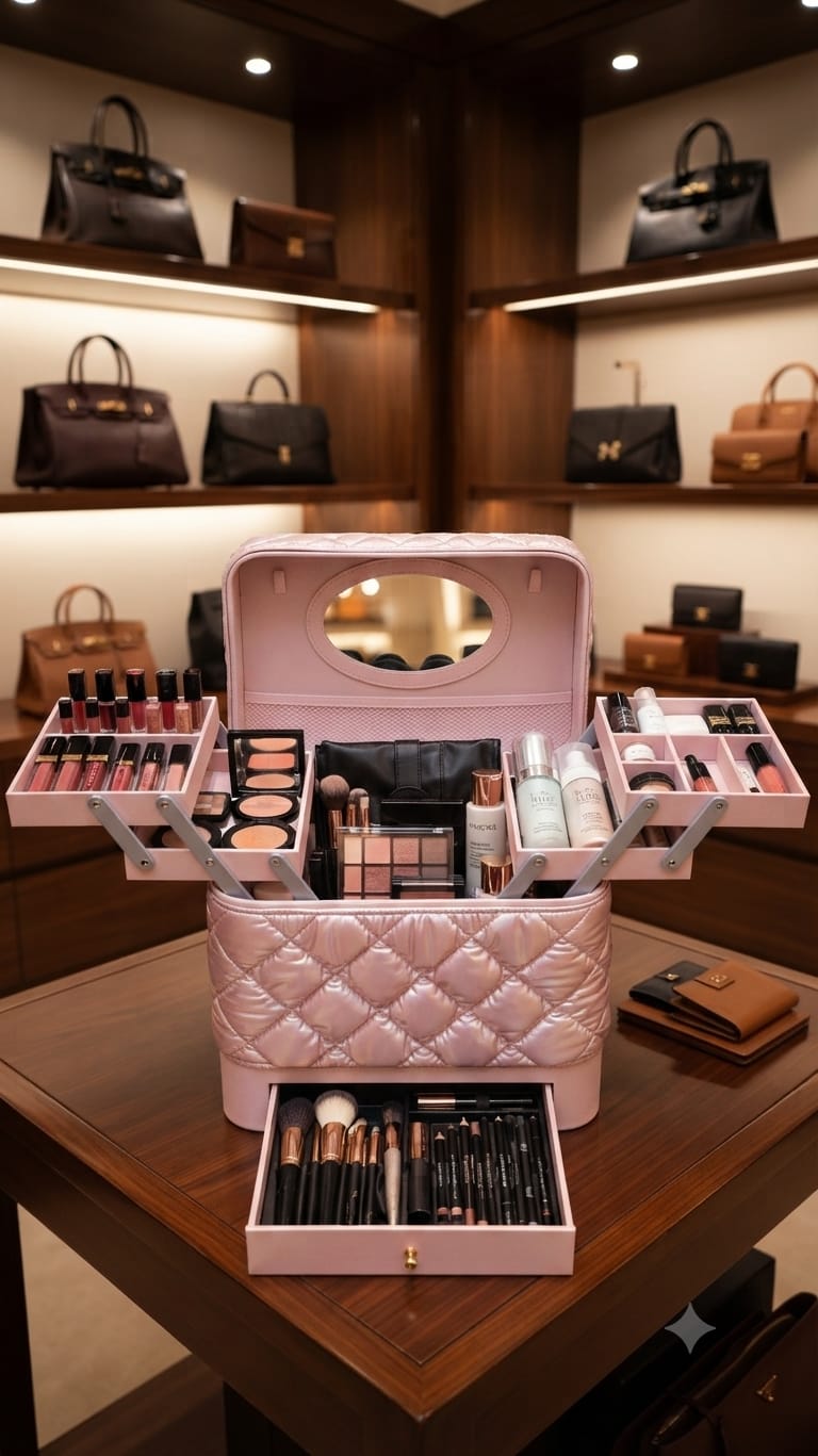 Imported Premium Quilted Vanity Bag | Multi-Compartment Makeup & Cosmetics Organizer Pouch
