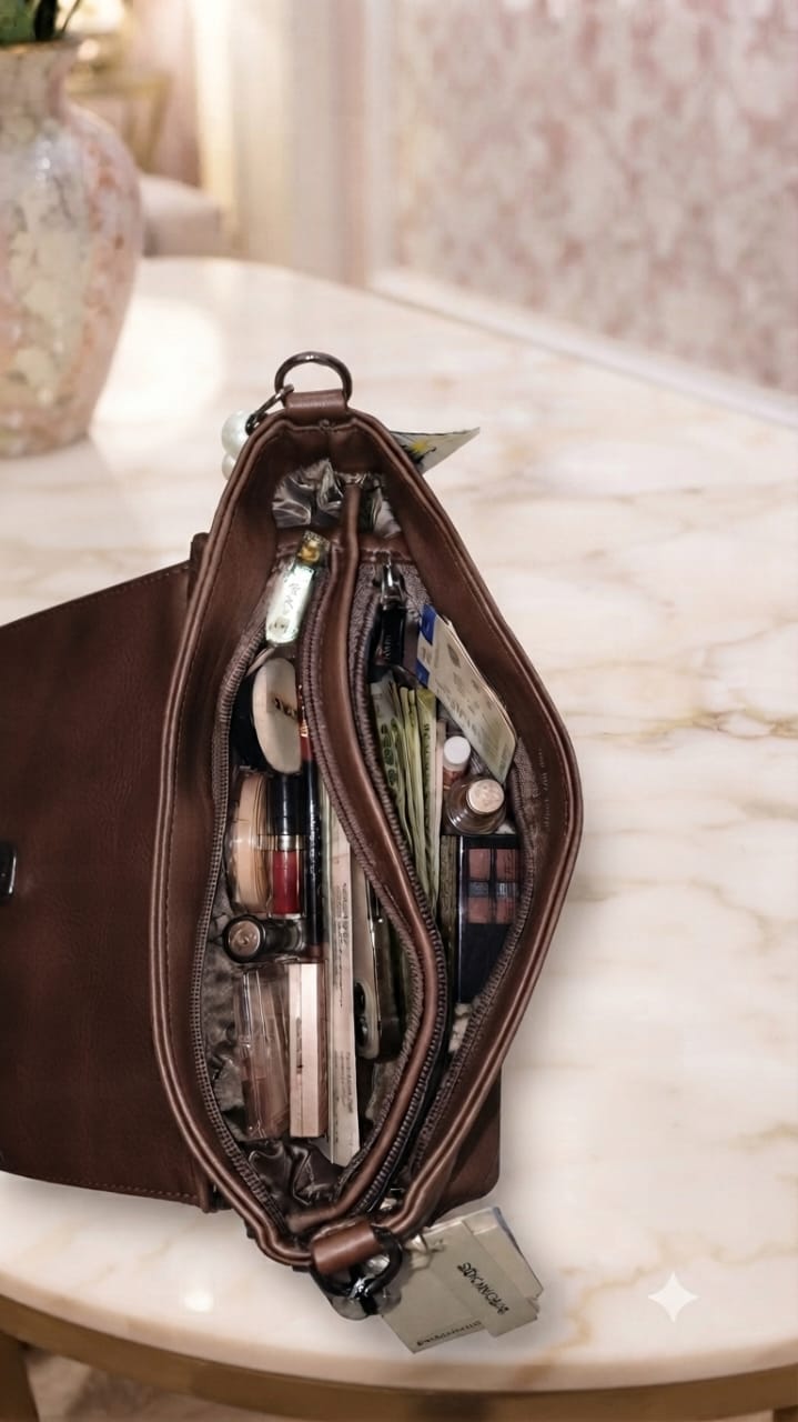 EDONE Premium PU Leather Sling Bag with Flap | Multi-Zip Daily Travel & Casual Crossbody Bag