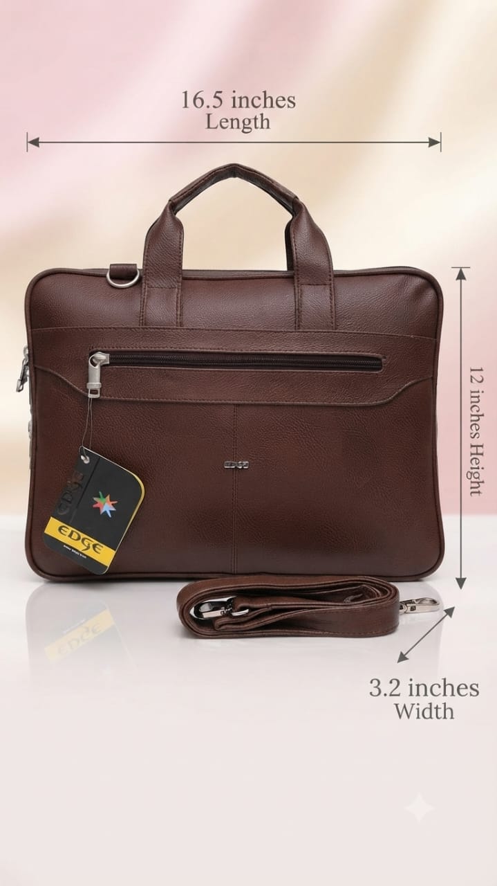 Edge Premium PU Leather Men's File Bag | Multi-Zip Office & Document Executive Briefcase