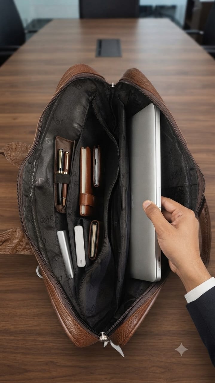 Edge Premium PU Leather Men's File Bag | Multi-Zip Office & Document Executive Briefcase